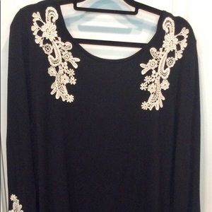 Black & white embroidered lace sweater